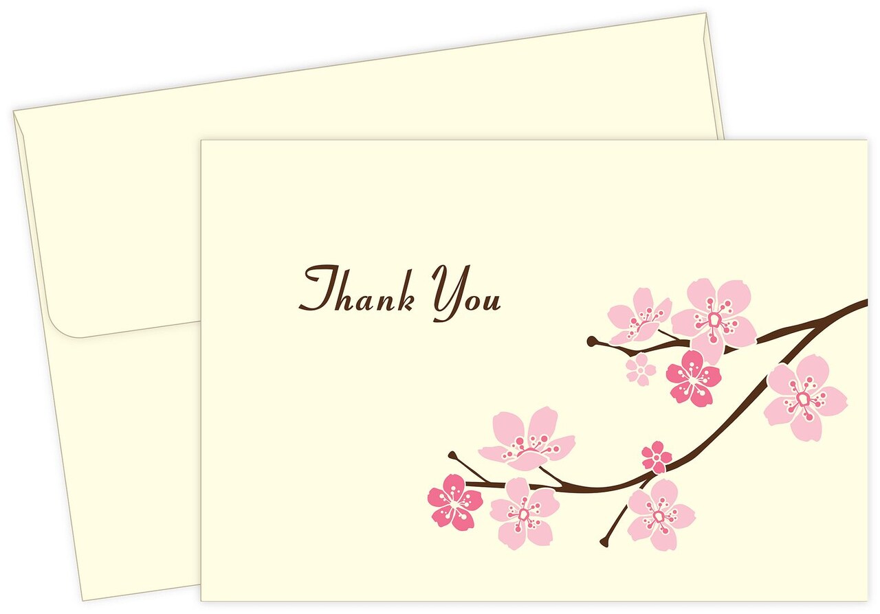 Great Papers! Thank You Note Card and Ivory Envelope, Blossom Branches, 4.75" x 3.375"(folded), 50 count